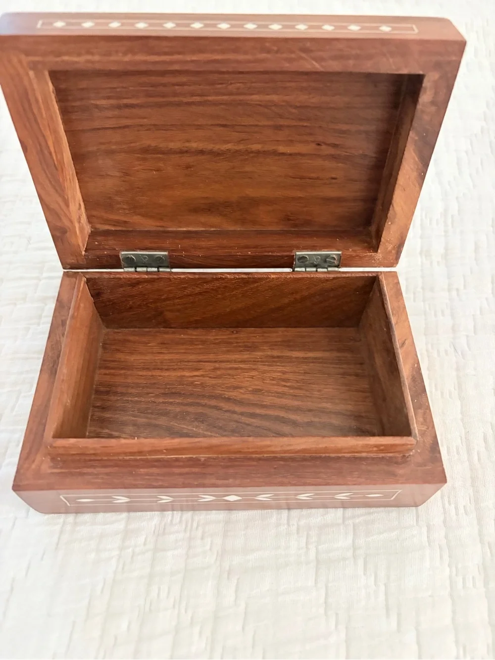 Inlaid Wood Jewelry Box with White Floral Motif made in India